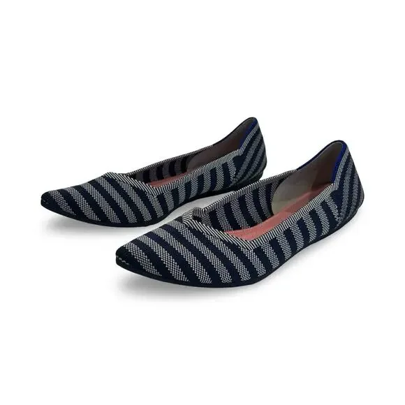 Rothys The Point Flats Womens Size 10 Blue Riviera Stripe Knit Pointed Toe - Picture 3 of 7